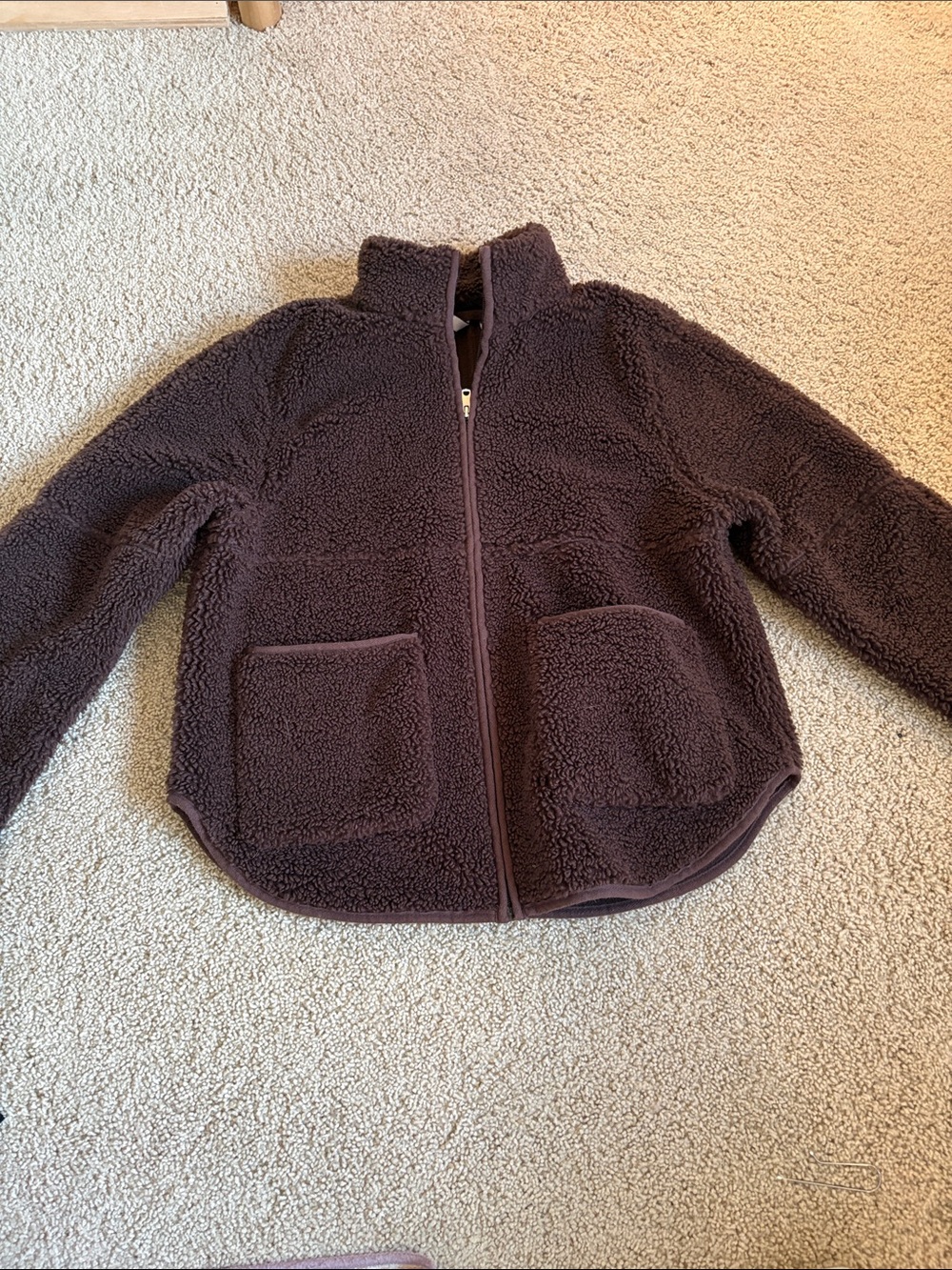 H&M Plush Sherpa Zip Jacket - Dark Brown